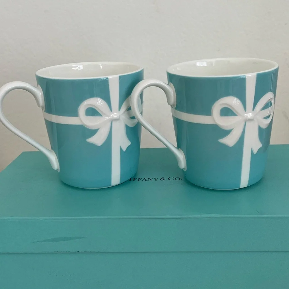 Tiffany & Co. Blue and White Ribbon Mug Set,Box,cards,Collectible Retired BNWOT - Picture 3 of 15